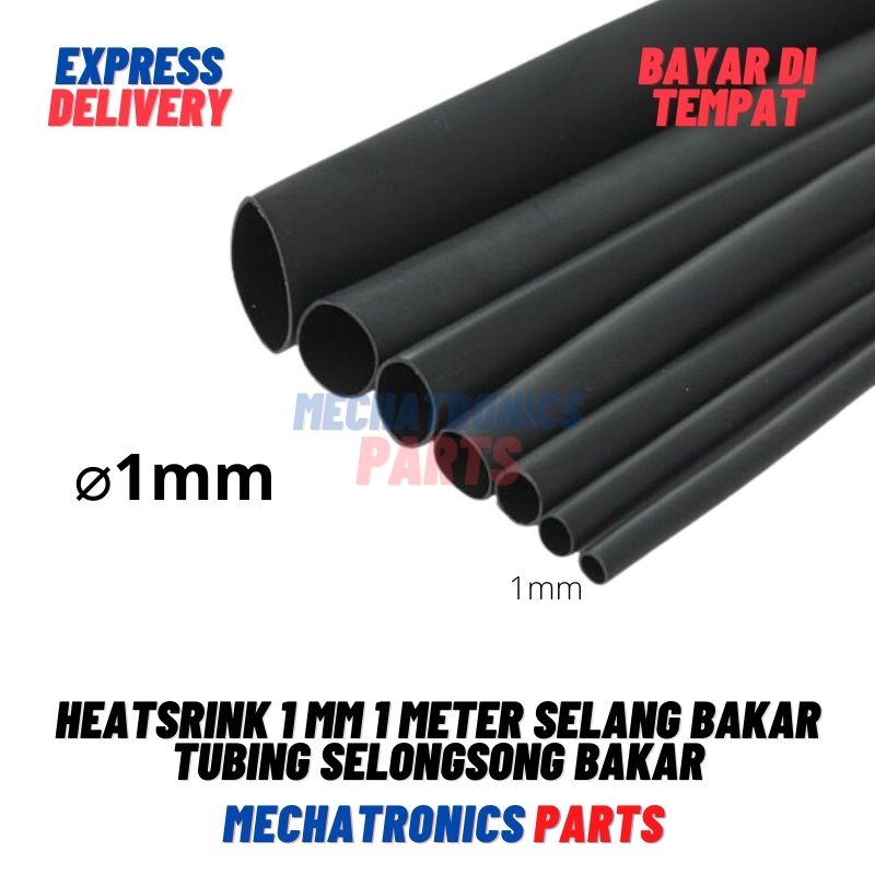 Heatshrink panjang 1 Meter Heat Shrink Tube Selang Selongsong Bakar Tubing Hitam diameter 3mm, 4mm, 6mm