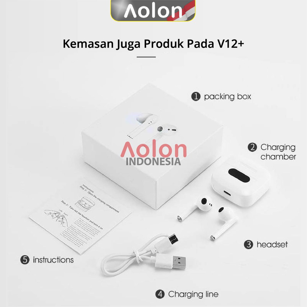 Aolon Earphone TWS V12+ Bluetooth Wireless 5.0-5