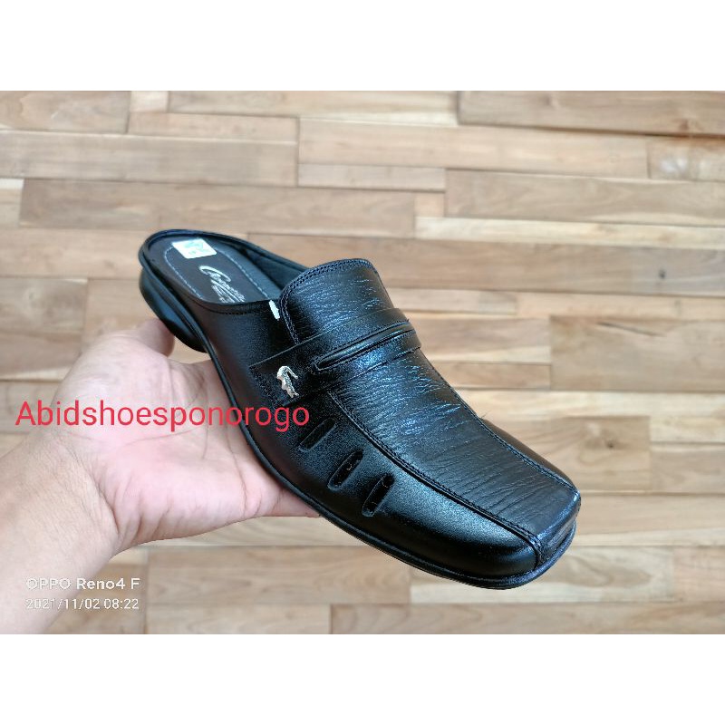 Sepatu sandal pria kulit asli selop bustong tutong hitam 38 39 40 41 42 43