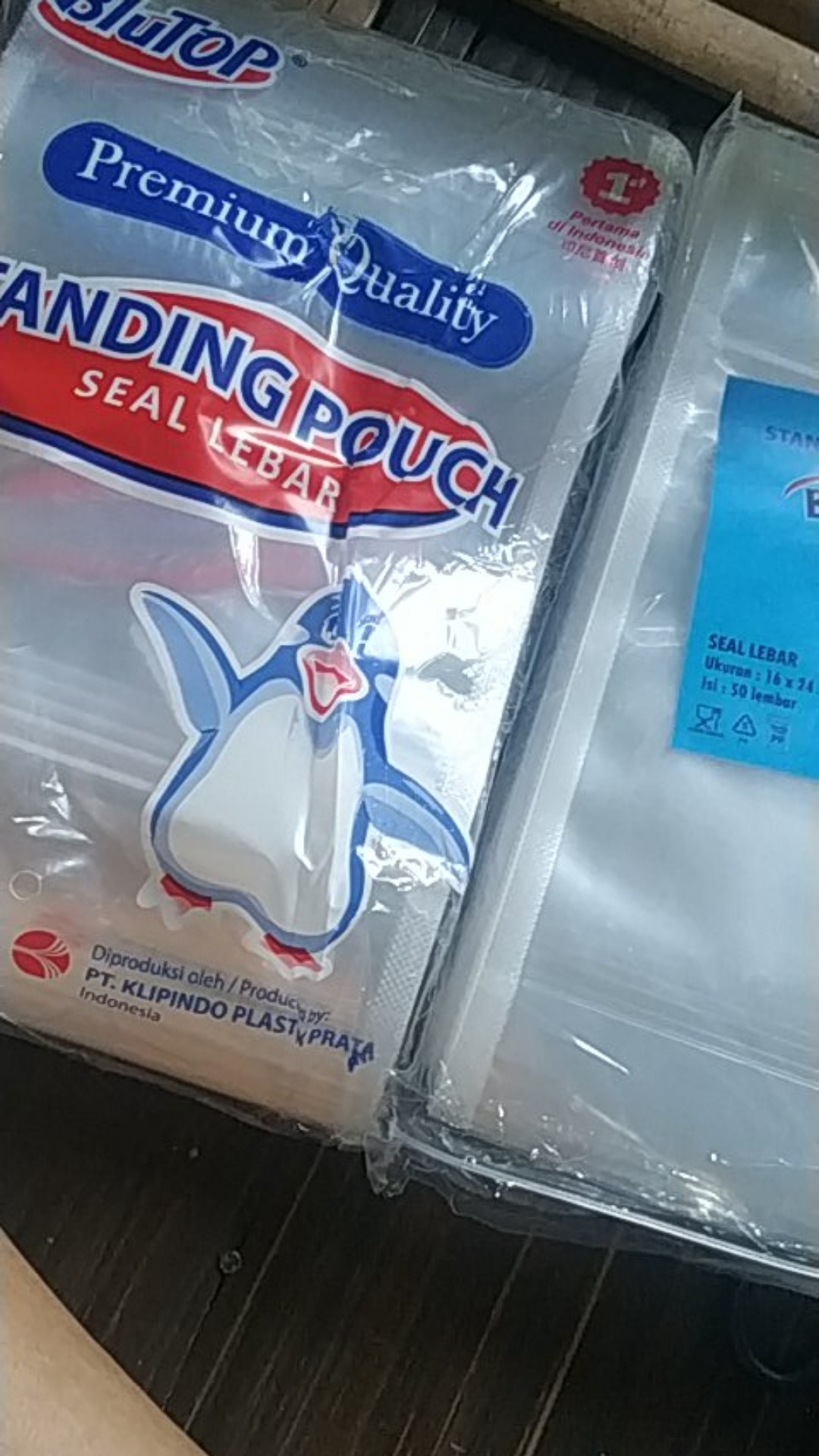 Plastik Pp Klip Berdiri Standing Pouch Blutop 16x24 Double Seal Lebar Ziplock Stp Penguin Bening