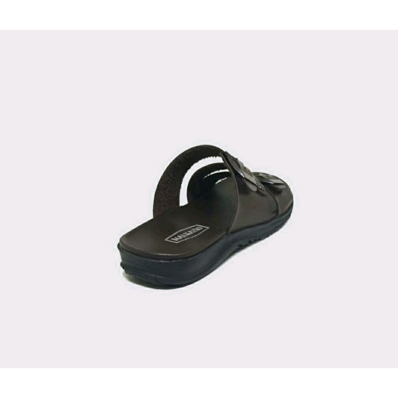 Sandal SLIDE ELBarack black.R7 Pria Ukuran 38-44 Kulit Asli Sendal Slop Tebal Hitam