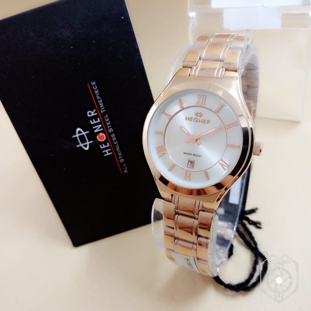 Hegner 1601 Jam Tangan Formal Wanita - Original - Anti Air - All Stainless - Rose Gold -