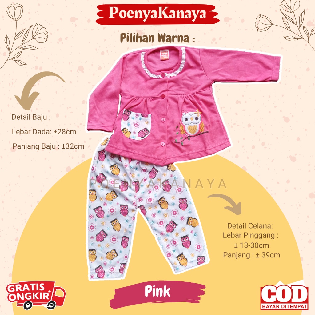 Setelan Baju Bayi Piyama Bayi Panjang Perempuan BURUNG HANTU Angela Kids 6-18 bln SPY102