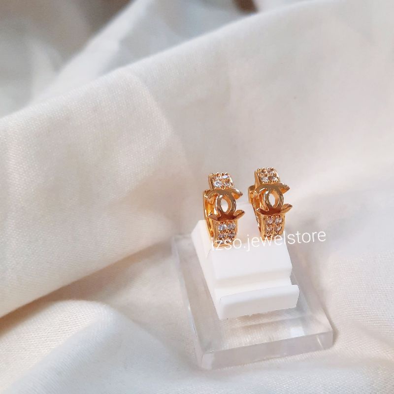 IZSO Anting CC Anti Karat Lapis Emas 18k Anting Jepit Cubic Zirconia Crystal