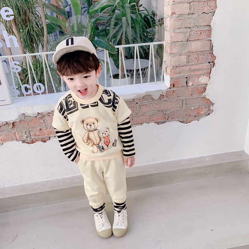 Plazababyku PASSWORD PEACE BEAR Setelan Sweater 1 - 7 Tahun Baju Anak BerKualitas