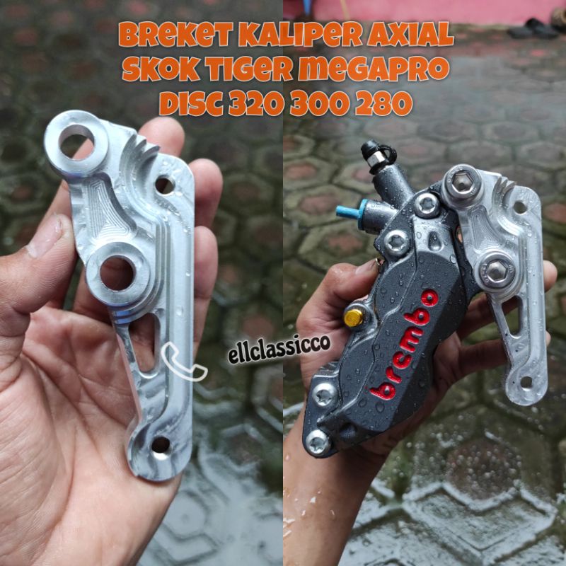 bracket kaliper axial tiger megapro / breket pangkon kaliper brembo axial 4p 4piston pnp shock shok 