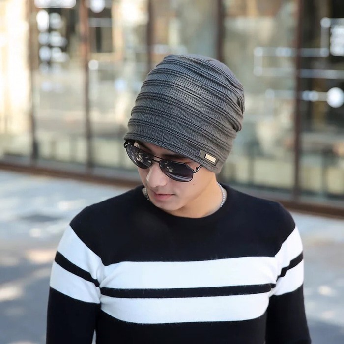 Topi Kupluk Tebal Lapis Bulu Beanie Hat import 02 motif strip
