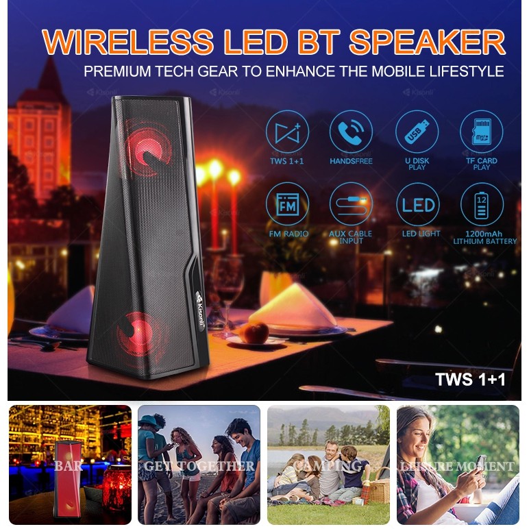 Speaker Wireless Bluetooth 4.2 Hi-Fi TWS Kisonli Q8S 3D Surround Sound