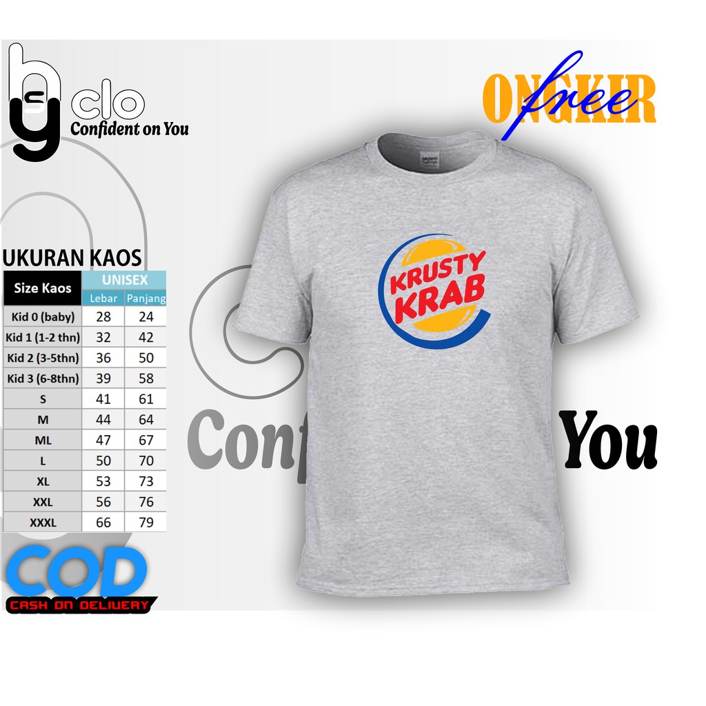 KAOS / BAJU PARODI LOGO BURGER KING, T-SHIRT PLESETAN KRUSTY CRAB