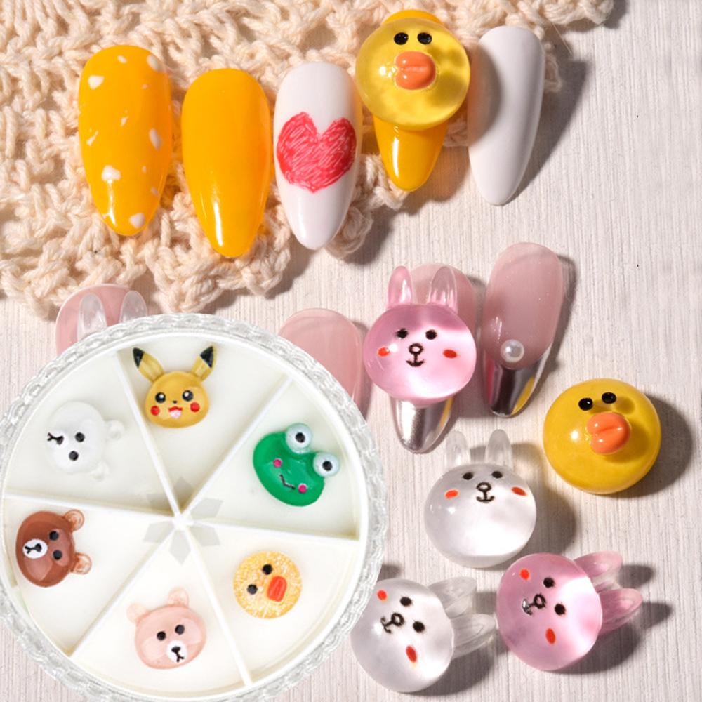 Mxbeauty 6 Grid / Kotak Manik-Manik Resin Motif Kartun Beruang / Kelinci / Bebek / Pikachu / Kupu-Kupu / Bunga Untuk Dekorasi Nail Art Butterfly