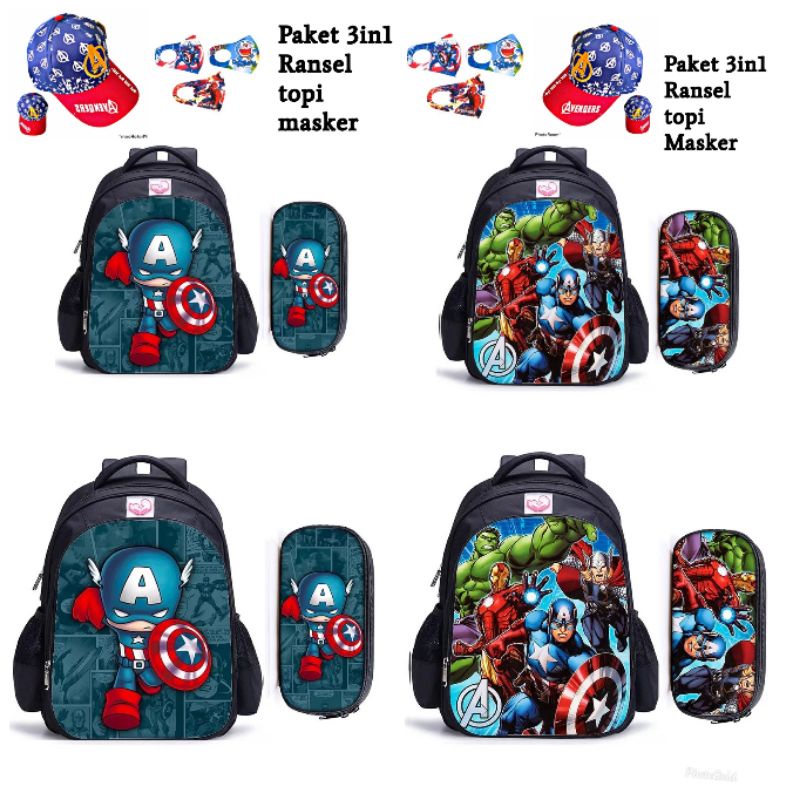 Tas ransel sekolah TK SD avenger printing banyak bonusnya