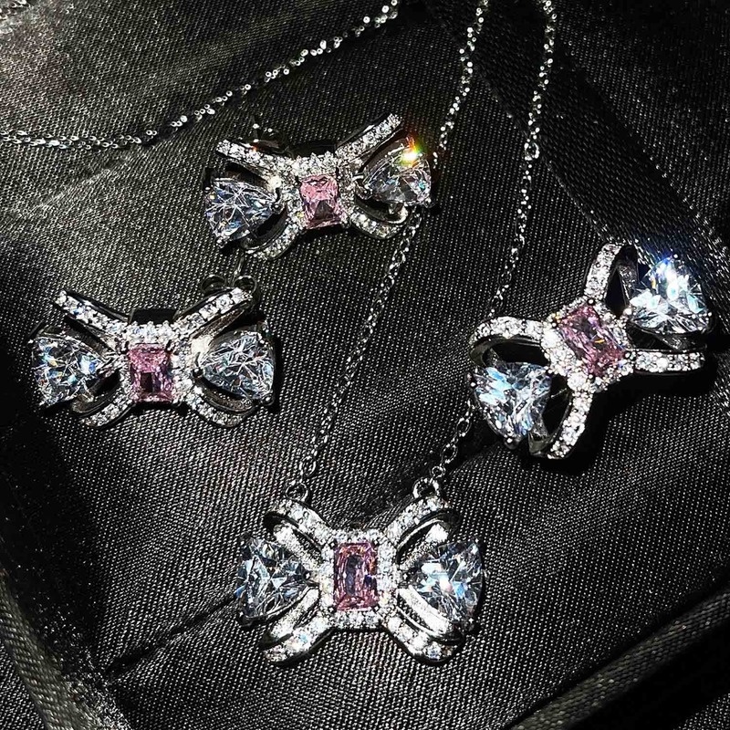 INS Cold Style Diamond Bow Color Matching Jewelry Set