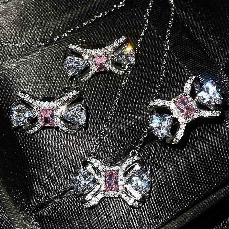 INS Cold Style Diamond Bow Color Matching Jewelry Set