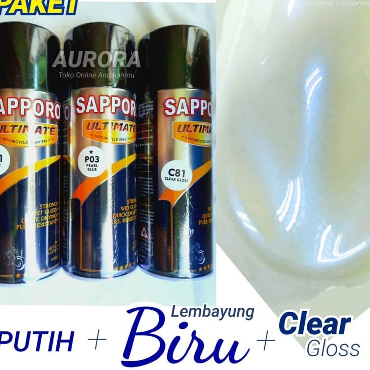 COD Paket Sapporo Ultimate Pearl Blue P03 + White B11 + Clear C81 / Cat Lembayung Biru Putih Vernis 