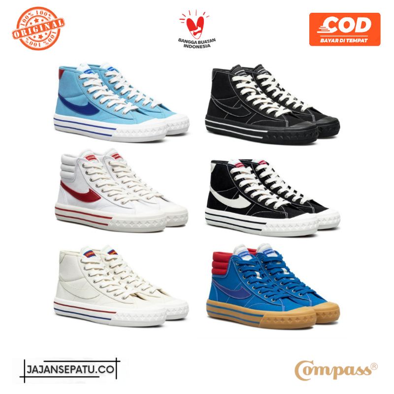 Sepatu Compass Retrograde High Blackwhite/White-red/Red-blue/Cream/Blue-gum