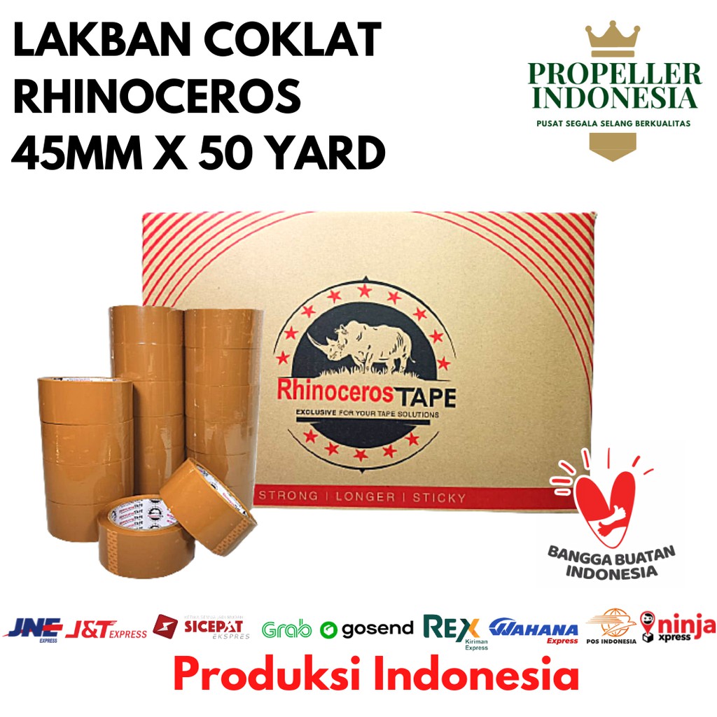 Lakban Coklat RHINOCEROS Tape 2 inci 45MM X 50 Yard @72Pcs/Dus