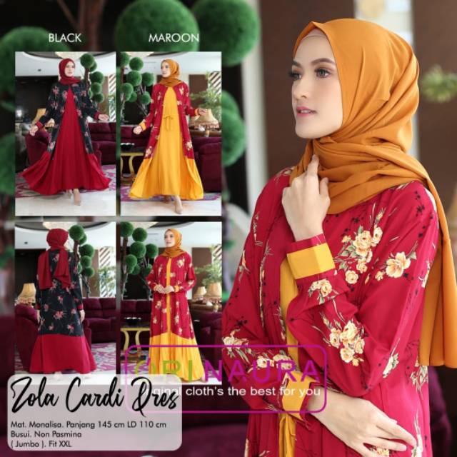 ZOLA CARDI DRESS ORI NAURA GAMIS WANITA MUSLIMAH LONGDRESS SET LUARAN GAMIA MOTIF GAMIS BUSUI