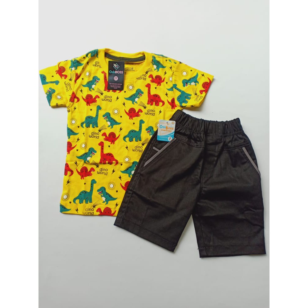 COD STELAN BAJU ANAK LAKI LAKI MOTIF DINO KUNING  DAN CINO PENDEK 2-6 TAHUN-1