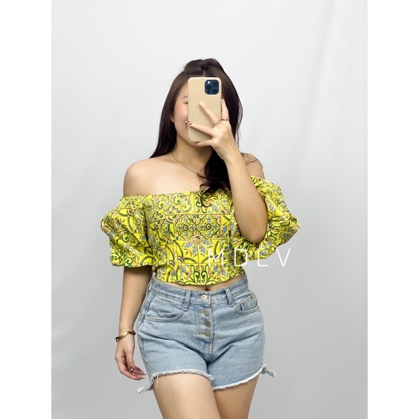 MDLV ~ 7592# Zaranita Boho Style Top Sabrina Crop Top Korea Look Fashion Import