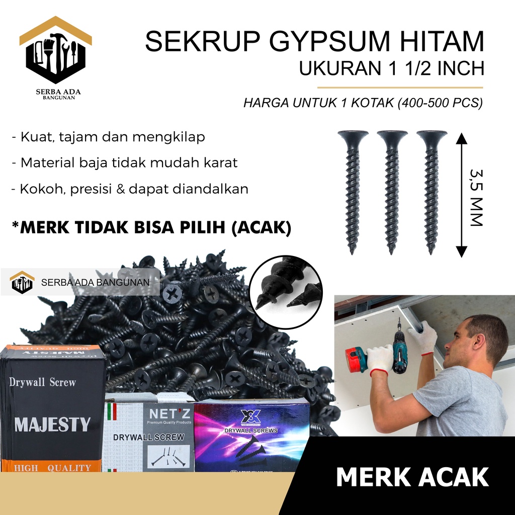 [COD] Sekrup gypsum drywall skrup kg 1in 1,25in 1,5in dan 2in / skrup hitam super tajam ulir wall