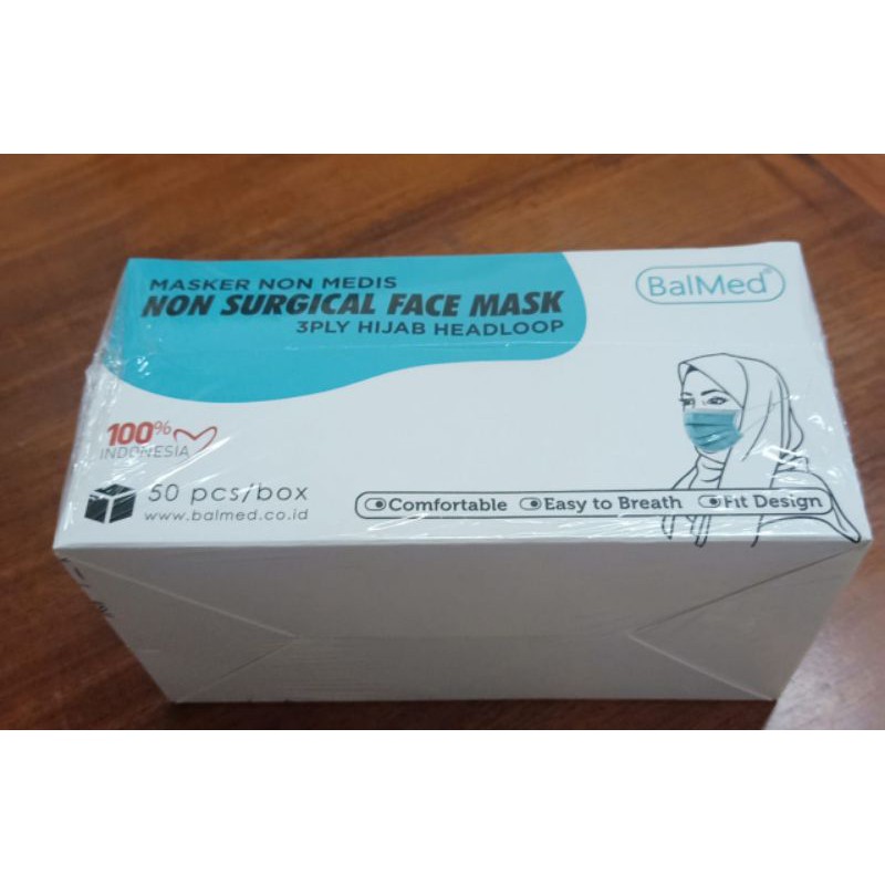 masker non medis BalMed headloop hijab 3ply isi 50 pcs/box
