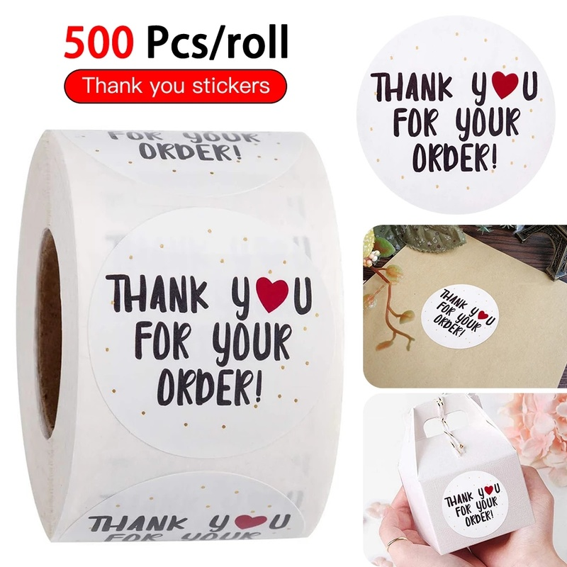 500pcs / Roll Stiker Segel Amplop Desain Thank You For Your Order Untuk Toko / Hadiah