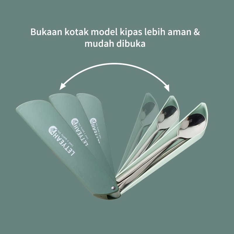 Letyeah &amp; Anantagt Set peralatan makan Garpu Sendok Sumpit 3 pcs Travel Sendok Garpu Set Stainless Steel 410