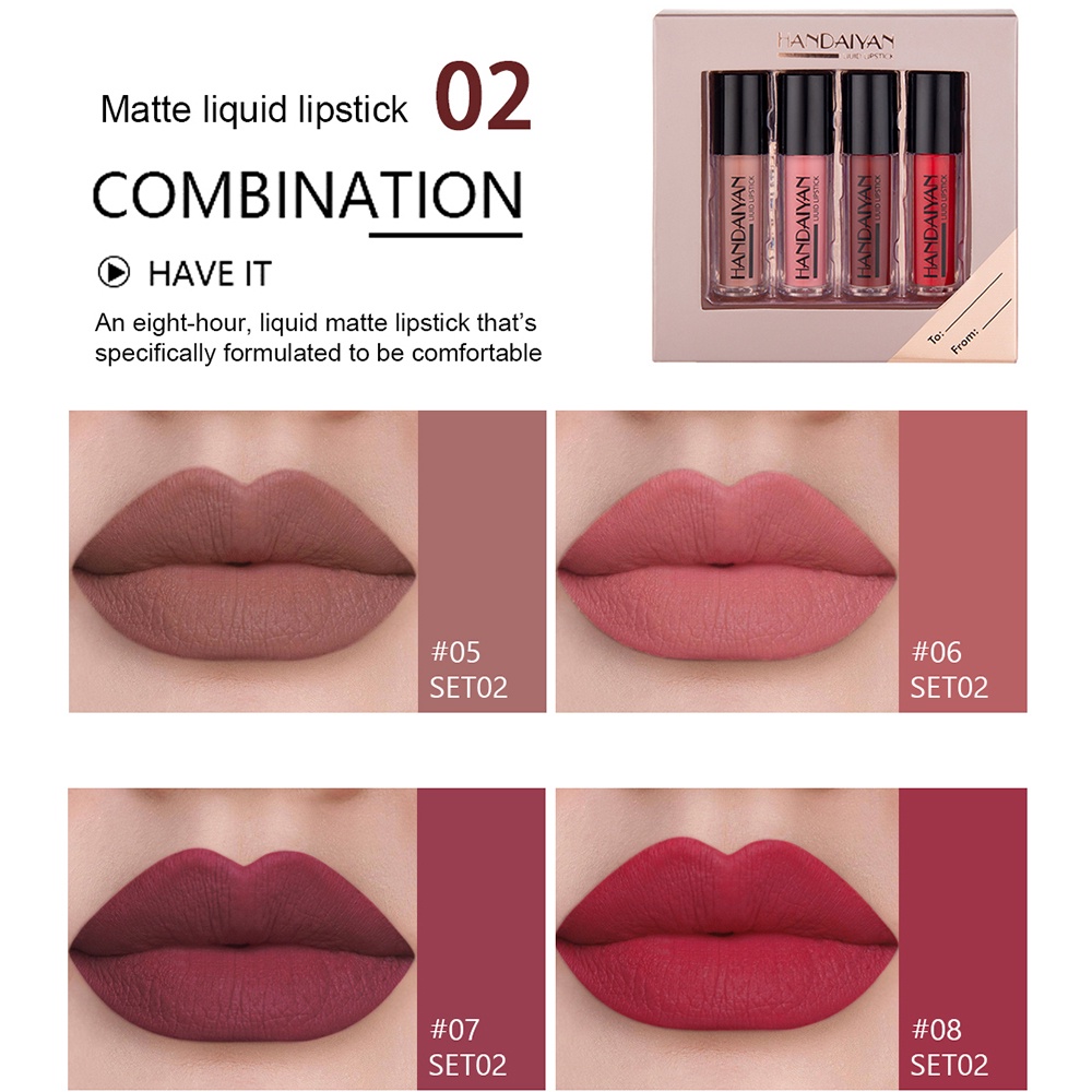 【asli】4 pcs Set Lip Gloss Cermin Lip Glaze Matte Matte Cair Non-Lengket Matte Liquid Lipsticks Kit