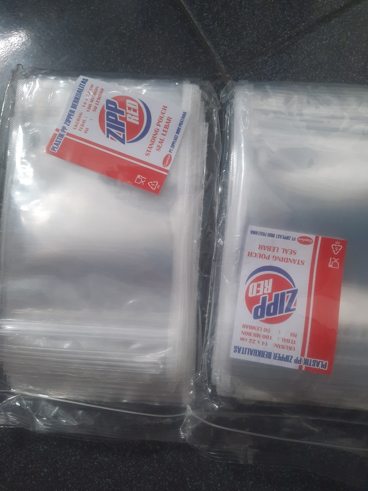 Pack Standing Pouch 14x22 14 X 22 Double Seal Ziplock Plastik Klip Kemasan Berdiri Bening Transparan
