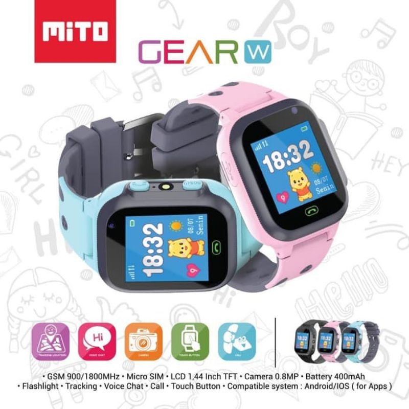 mito gear w smart watch jam tangan anak hanya bisa telpon