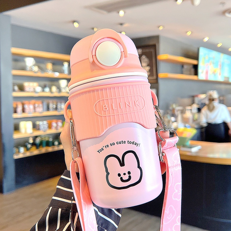 Kiss Botol Minum Thermos Insulated Anti Bocor Dengan Sedotan + Strap Untuk Anak