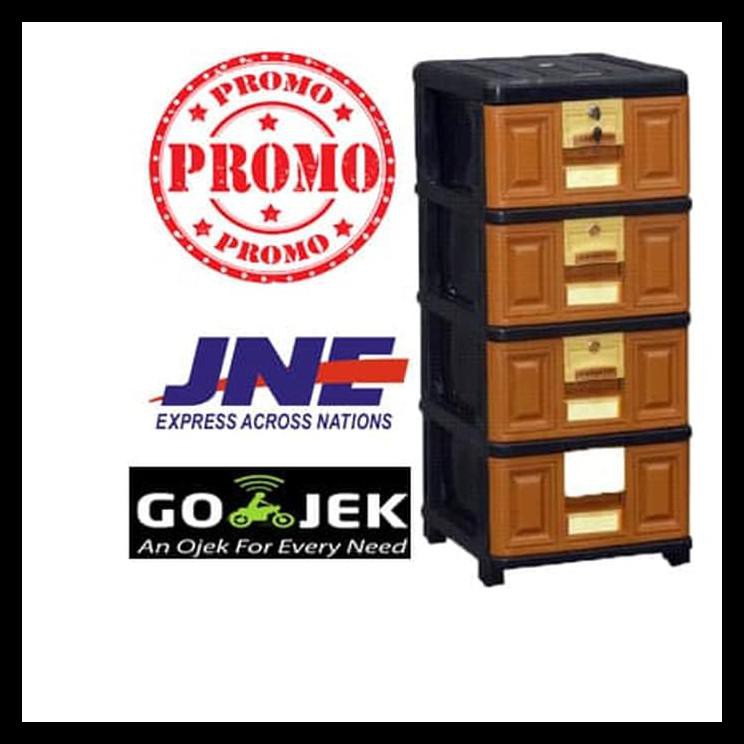 Lemari Plastik / Rak Plastik Serbaguna / Excel / Laci Plastik 4 Susun - Cokelat Muda