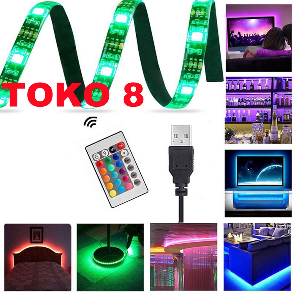 LAMPU STRIP LED USB 5V 5050 SMD+REMOTE RGB UNTUK DEKORASI RUMAH/TV/KOMPUTER/2METER (LAMPU TIKTOK)