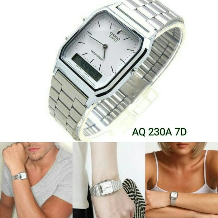 Casio Original AQ-230A-1D / AQ-230A-7D / AQ230A-1D 7D Unisex Digital Stainless Silver