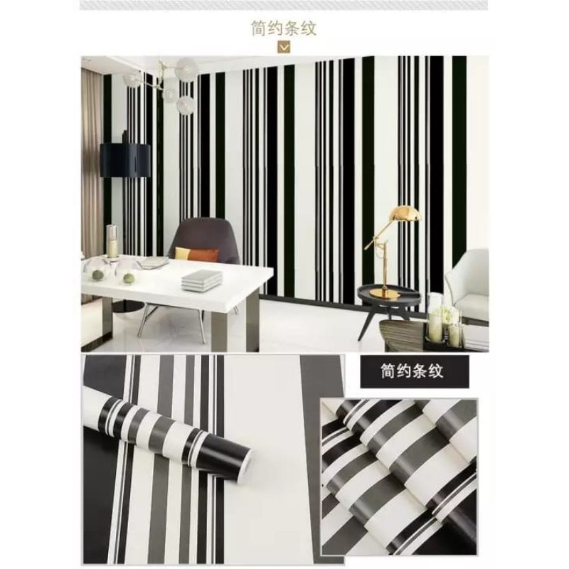 WALPAPER STIKER DINDING MOTIF SALUR HITAM PUTIH.KECIL#