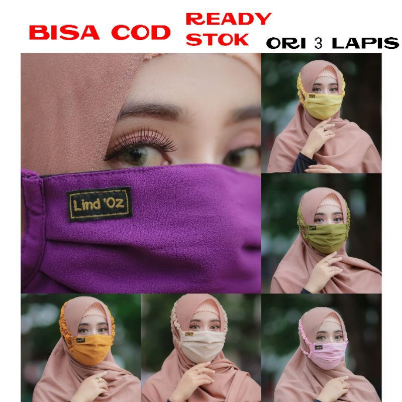 (COD) TANPA PO MASKER LIND'OZ LINDOZ KERUT 3 LAPIS 3PLY | MASKER HIJAB KERUT KAIN DIAMOND CREPE SNI