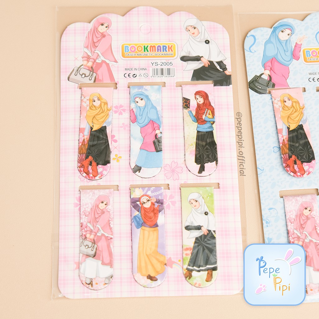 Pembatas Buku Magnet Hijab Girl Penanda Halaman Kertas Bacaan Bookmark