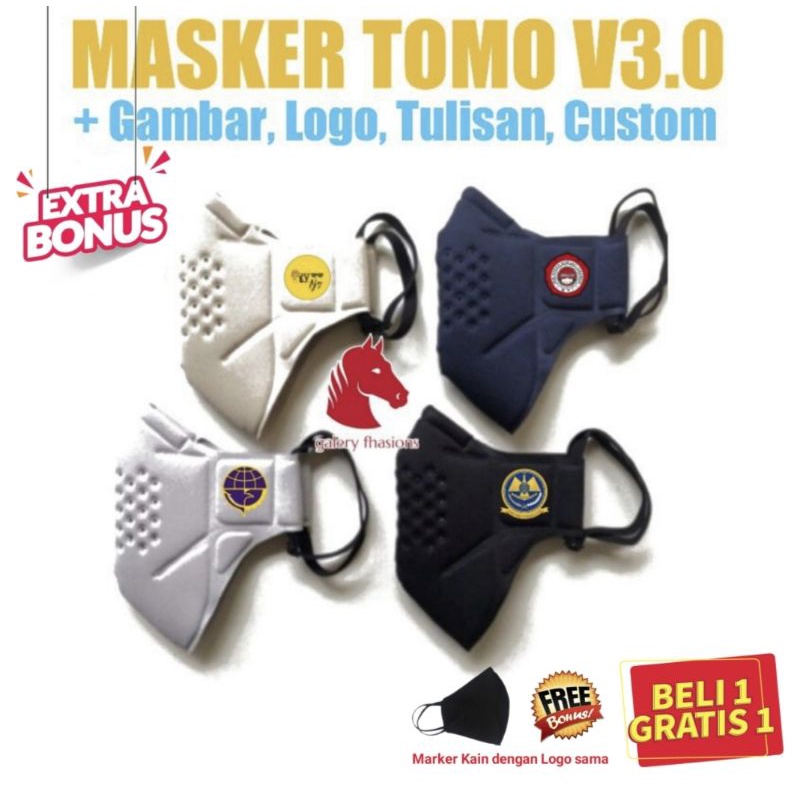 MASKER TOMO LIFEMASK V3.0 FILTER KARBON AKTIP + LOGO NAMA CUSTOM REKOMENDASI 2021