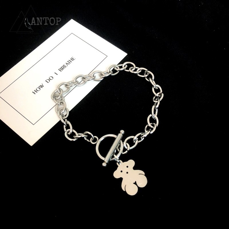 Korean Gelang Bahan Titanium Steel Desain Beruang Gaya Hip Hop Gelang Untuk Pasangan ANTOP