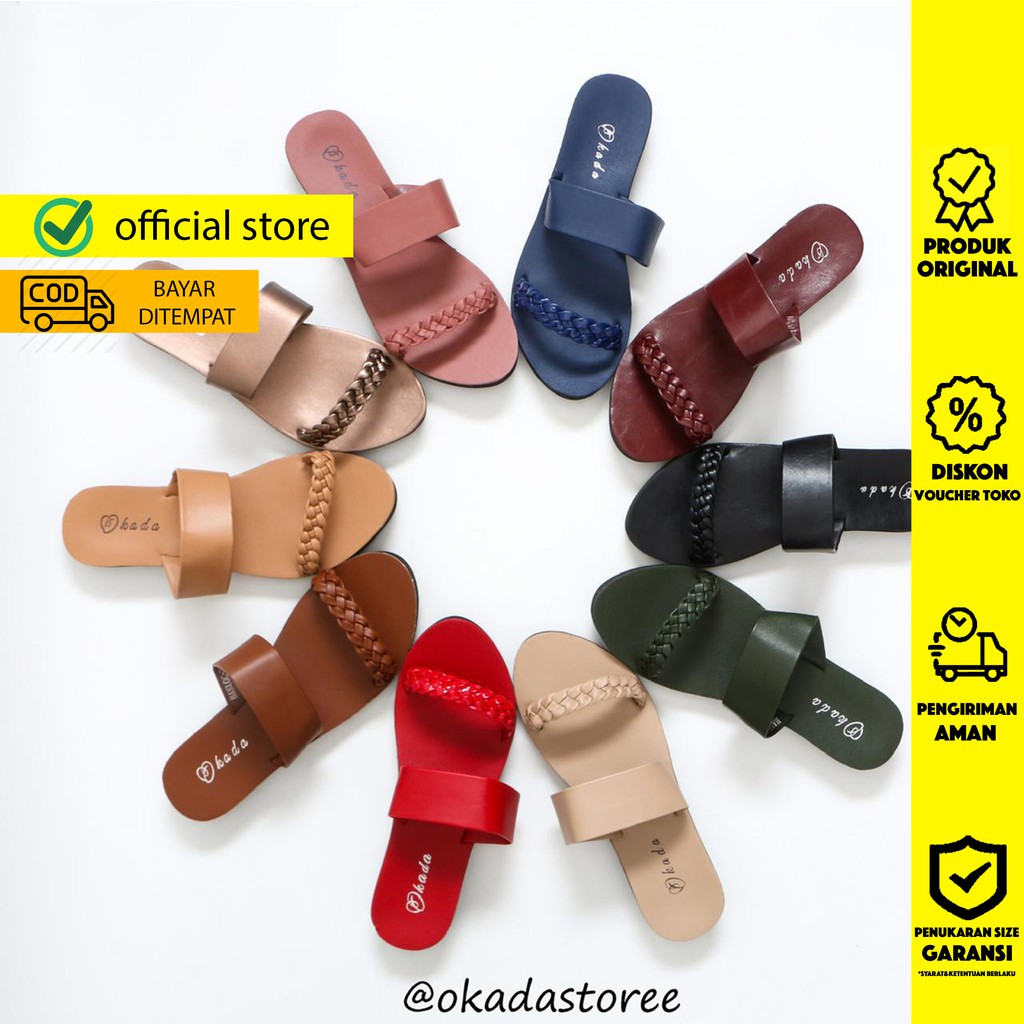 OKADA ORIGINAL SANDAL OKADA SANDAL TEPLEK SANDAL SLIP ON WANITA (HANDBLOC) ORIGINAL BY OKADA TERBARU 2023