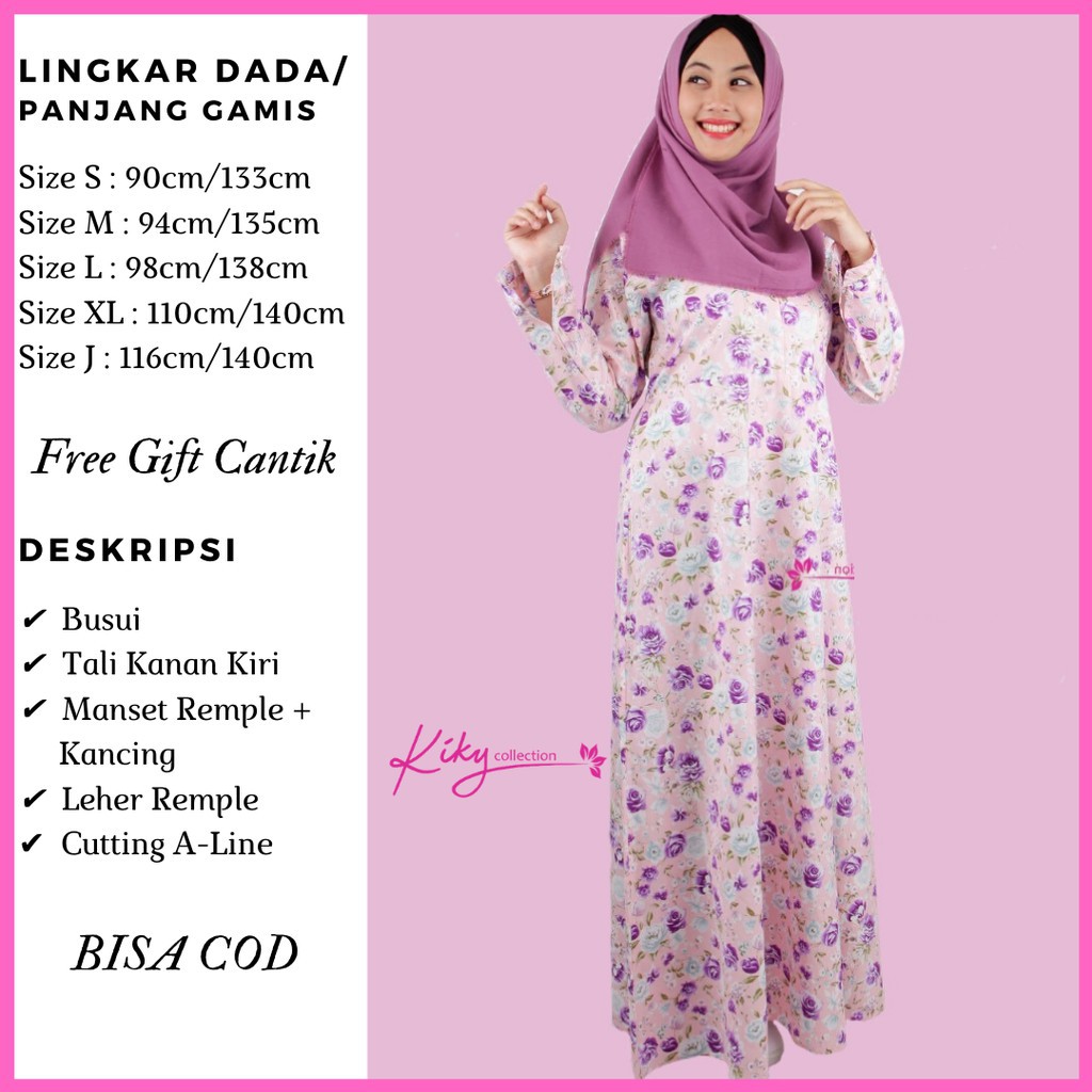 Gamis Katun Jepang Ori kiky Motif Naura Gamis Busui Syari Muslimah Terlaris