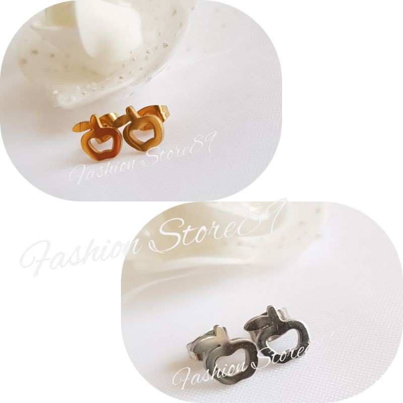 Anting tusuk apple titanium gold white import antikarat selamanya