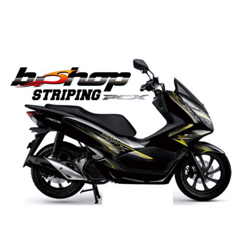 Sticker Striping PCX motif Simple Hitam kuning stabilo variasi