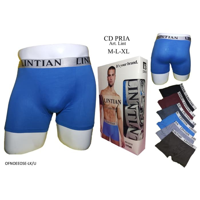 3 Pcs Celana Dalam Segi Empat Lintian - Boxer Pria Dewasa - Mix Random 3 Warna