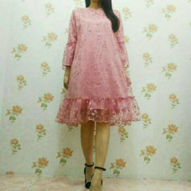 Dress Party A line dress full brukat Ld 100 cm Ken-050