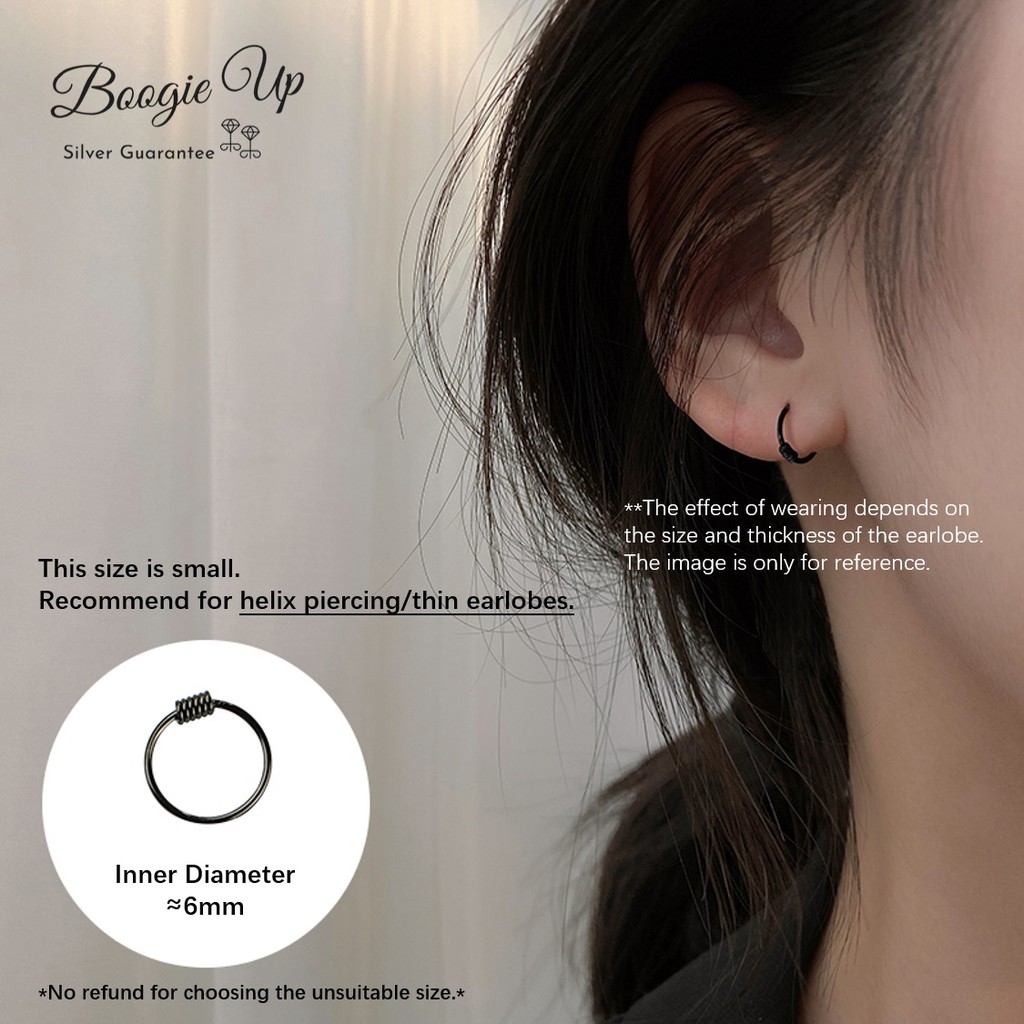 100% S925 Perak Wanita Pria Pasangan Kecil Telinga Tulang Anting-Anting 6-10 Mm Cincin Lingkaran Hoop Helix Piercing-Hitam 6mm