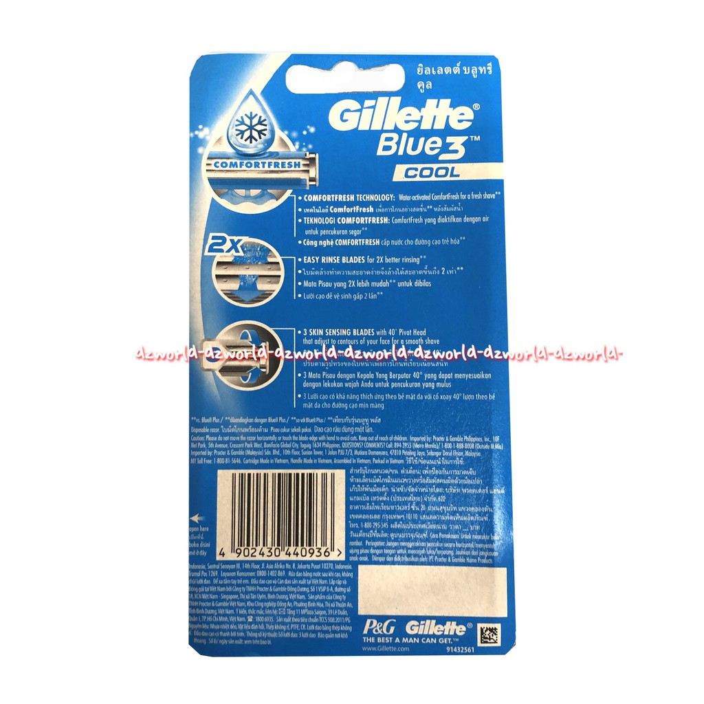 Gillette Blue3 Cool Pisau Cukur Dingin Segar Gilette Isi 2pcs