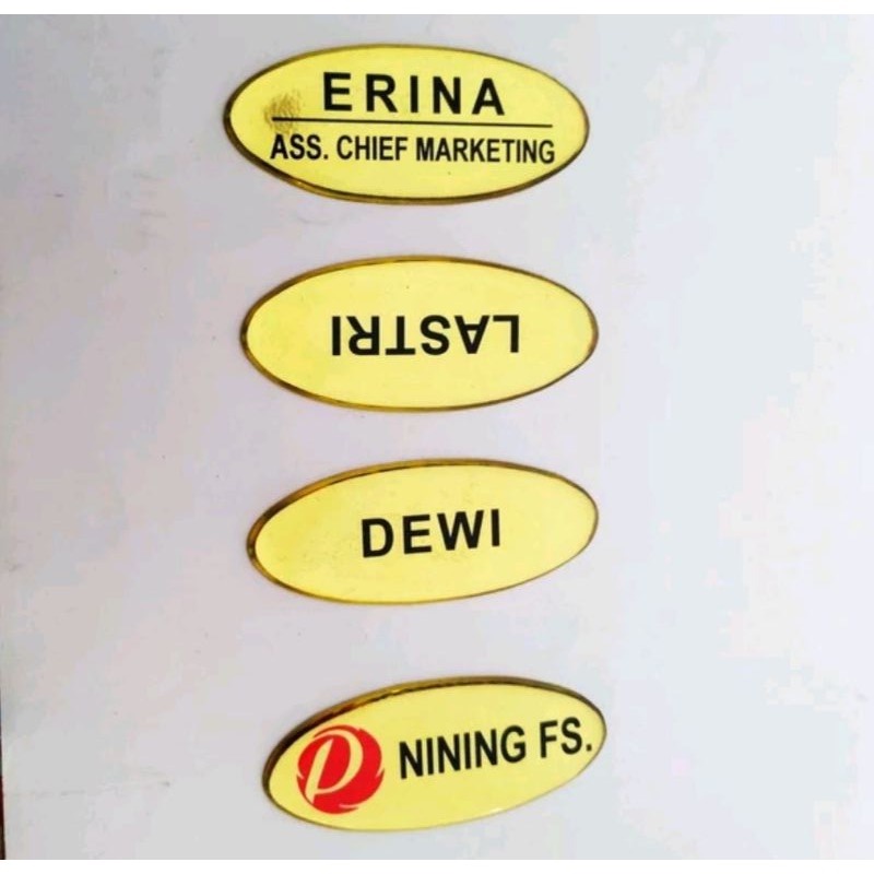 NAME TAG OVAL KUNINGAN PAPAN NAMA OVAL KUNINGAN RESIN PIN RESIN