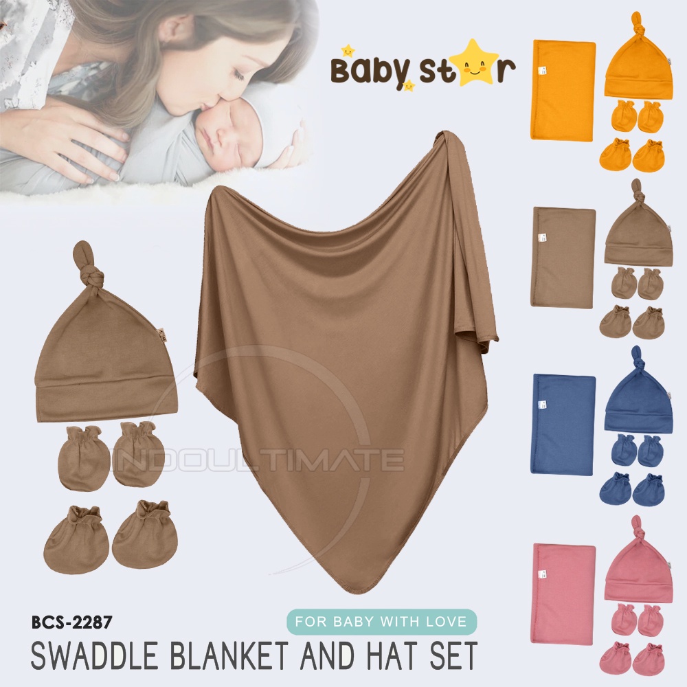 4in1 Perlengkapan Baby Newborn Hampers BABY STAR Bedong Bayi + Topi Kupluk Bayi + Sarung Tangan Kaki Bayi BCS-2287 Perlengkapan bayi baru lahir Kain Selimut Bayi Kain Bedongan bayi Alas Tidur Bayi Selimut Tidur Bayi Baby Hat Topi Kuncir Bayi