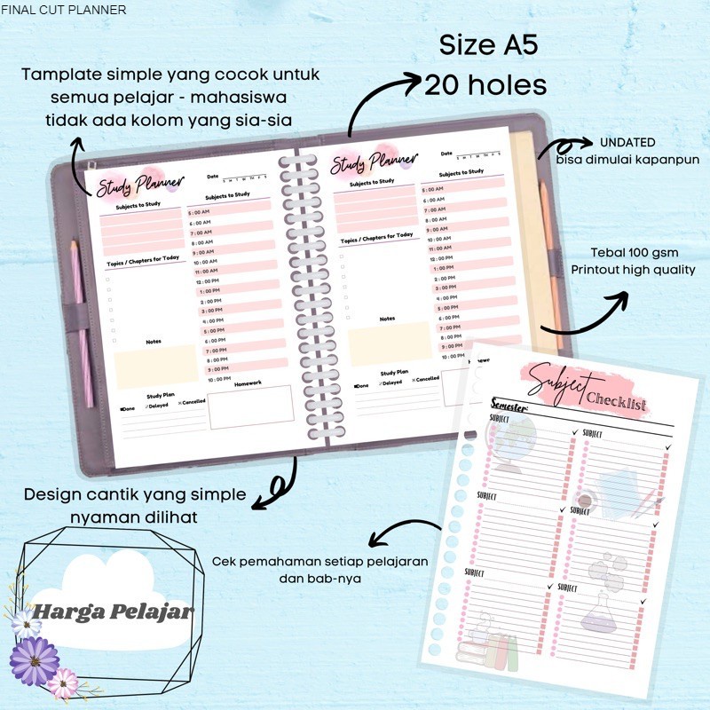 

STUDENT PLANNER / ISI BINDER student Itudy Planner A5 Binder 20 holes Loose Leaf